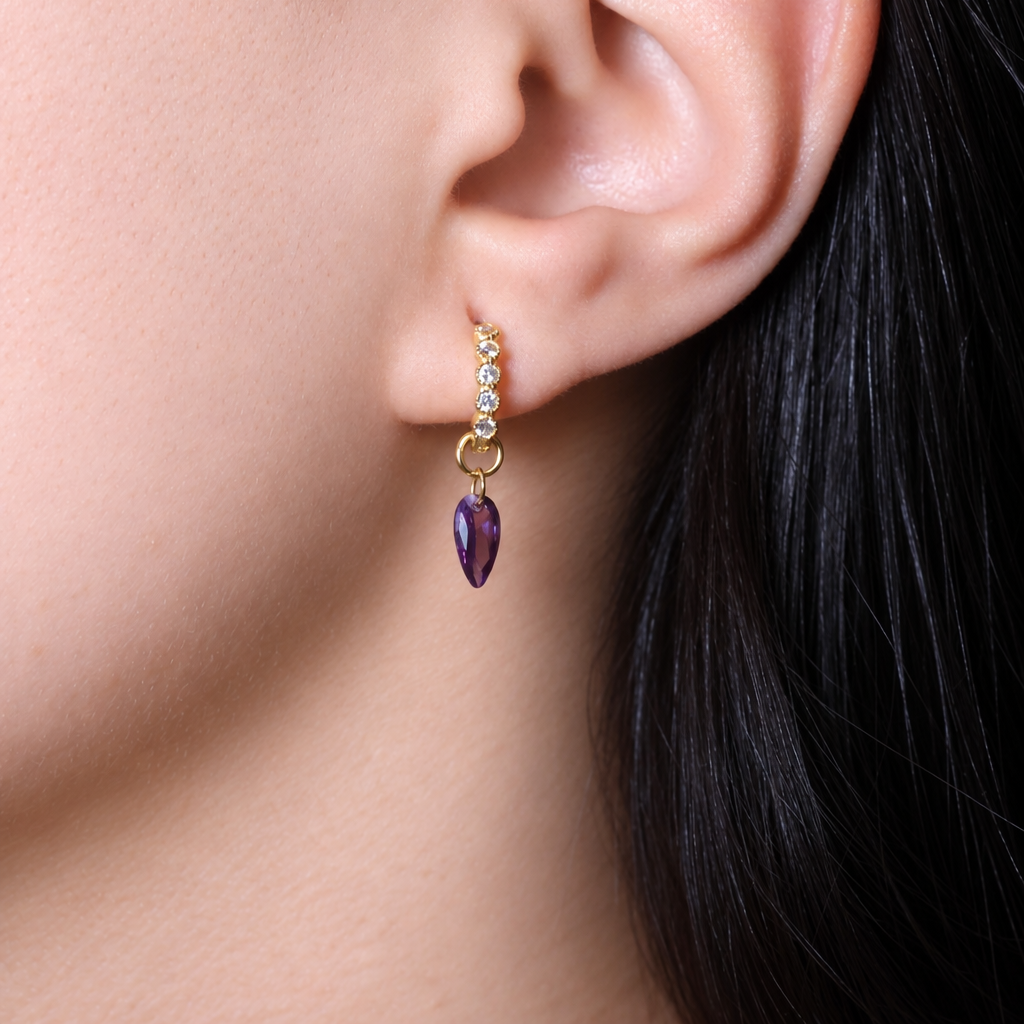 Purple Floating Crystal Hoops