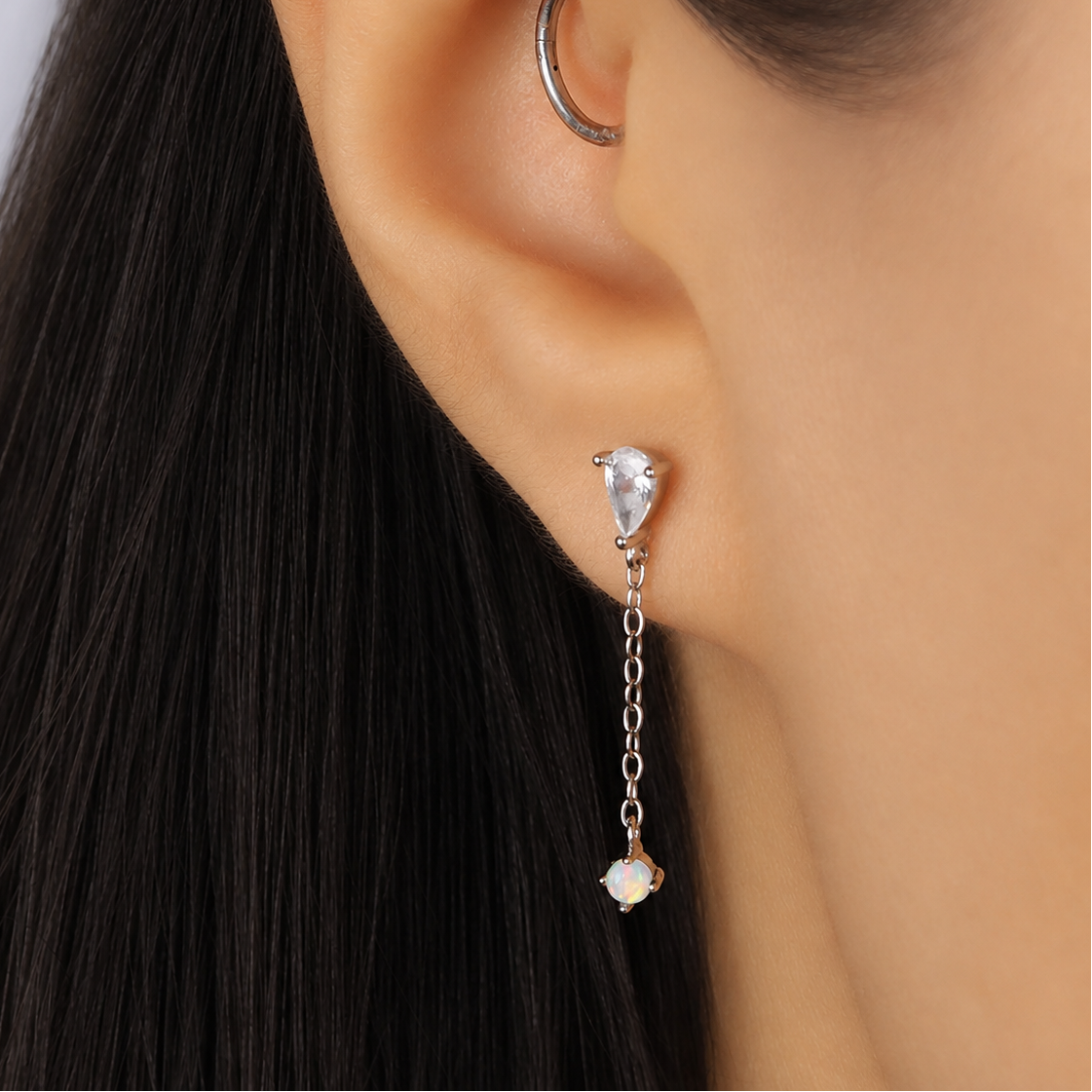 Pear Opal Dangle Studs