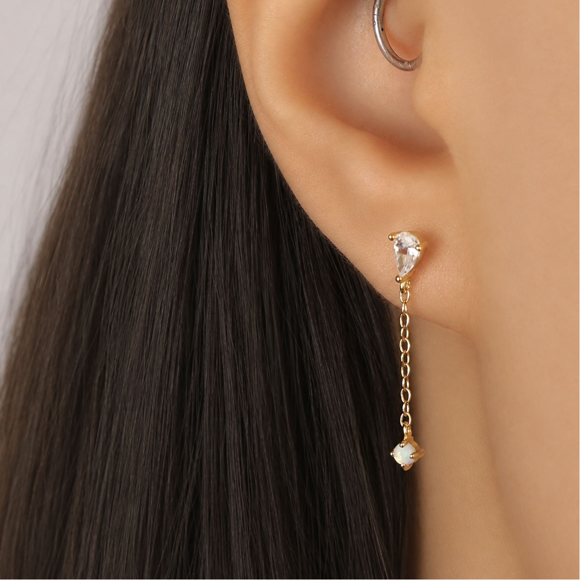 Pear Opal Dangle Studs