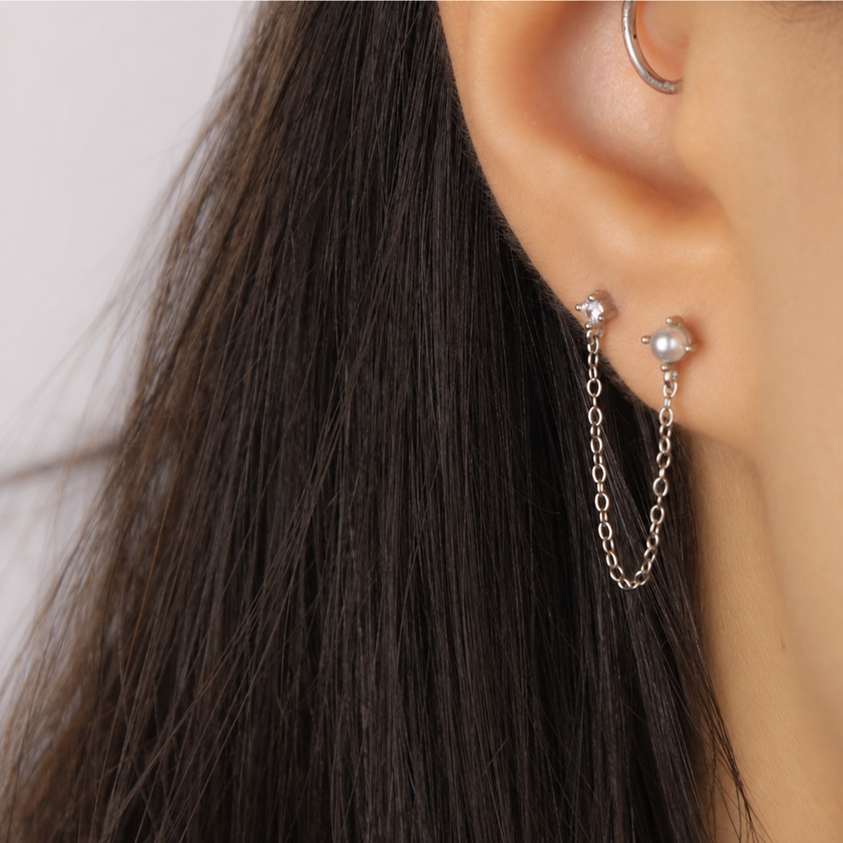 Linked Pearl & Crystal Studs
