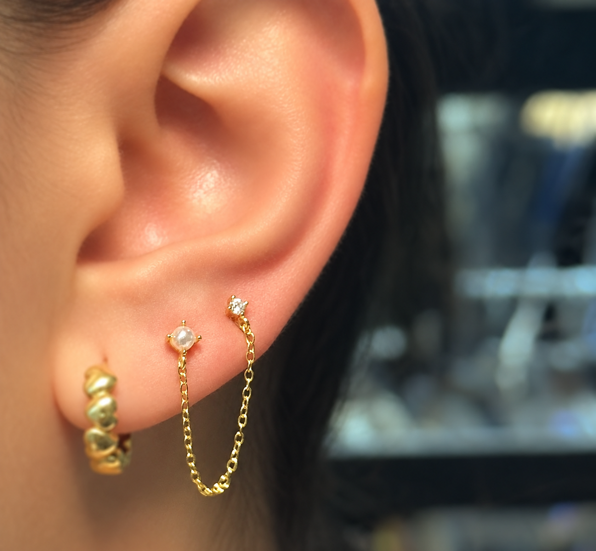 Linked Pearl & Crystal Studs