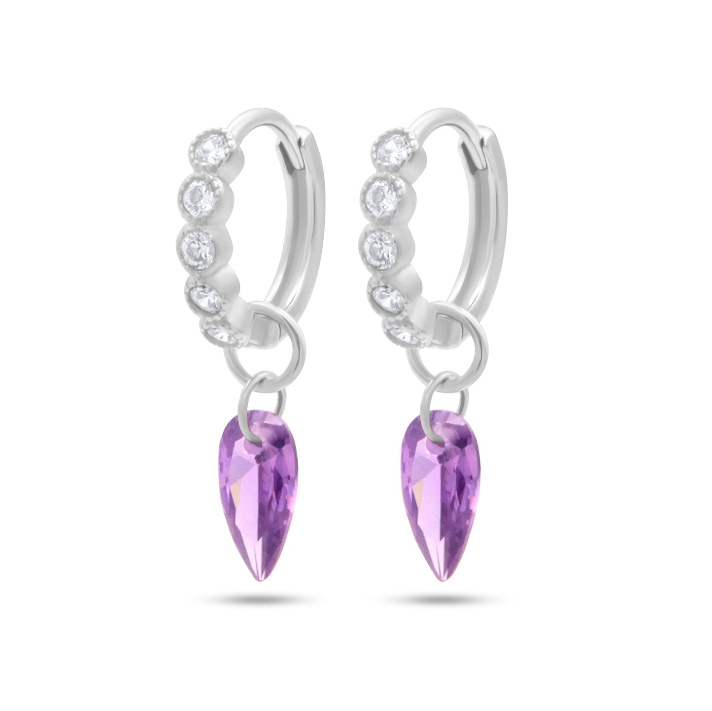 Purple Floating Crystal Hoops