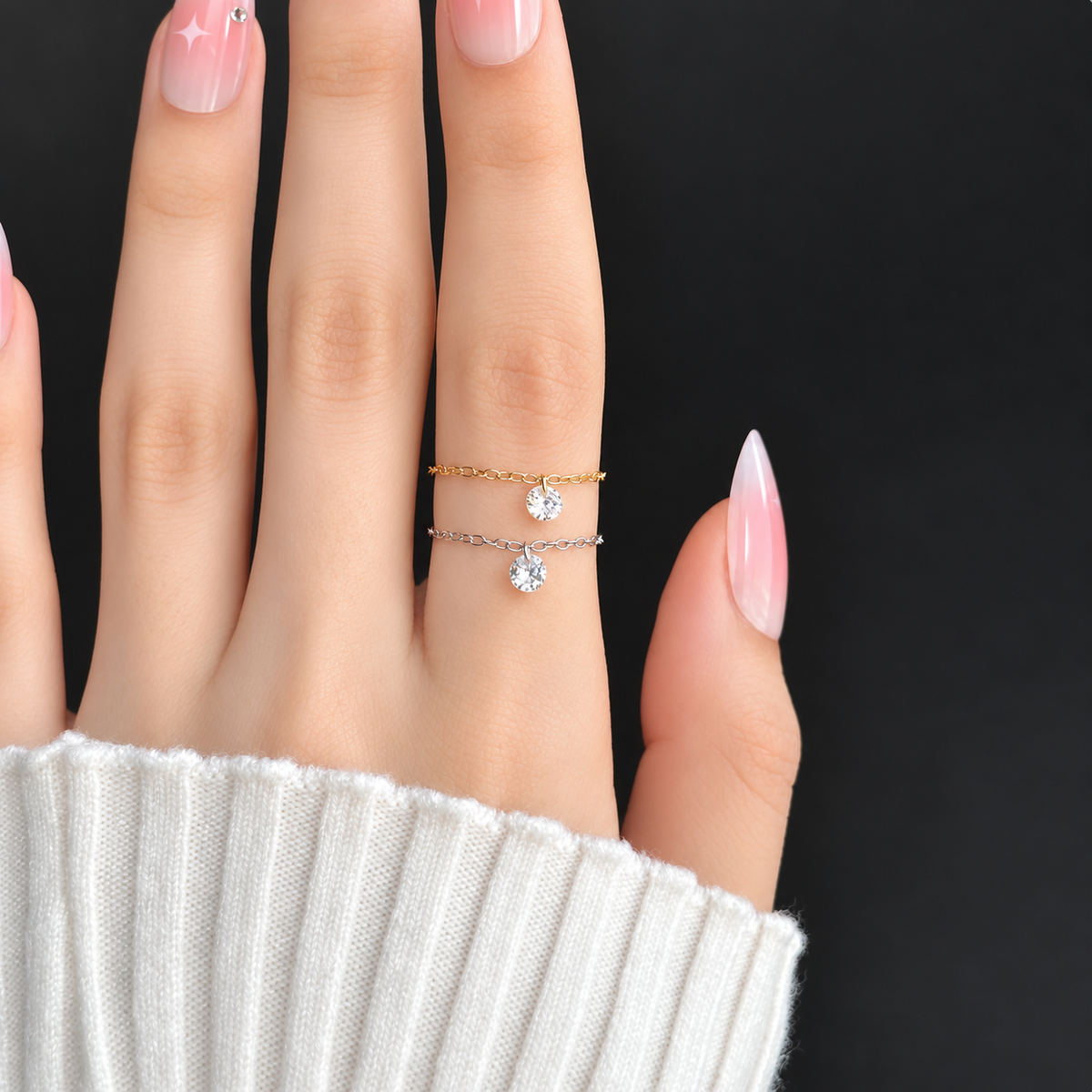 Floating Crystal Chain Ring