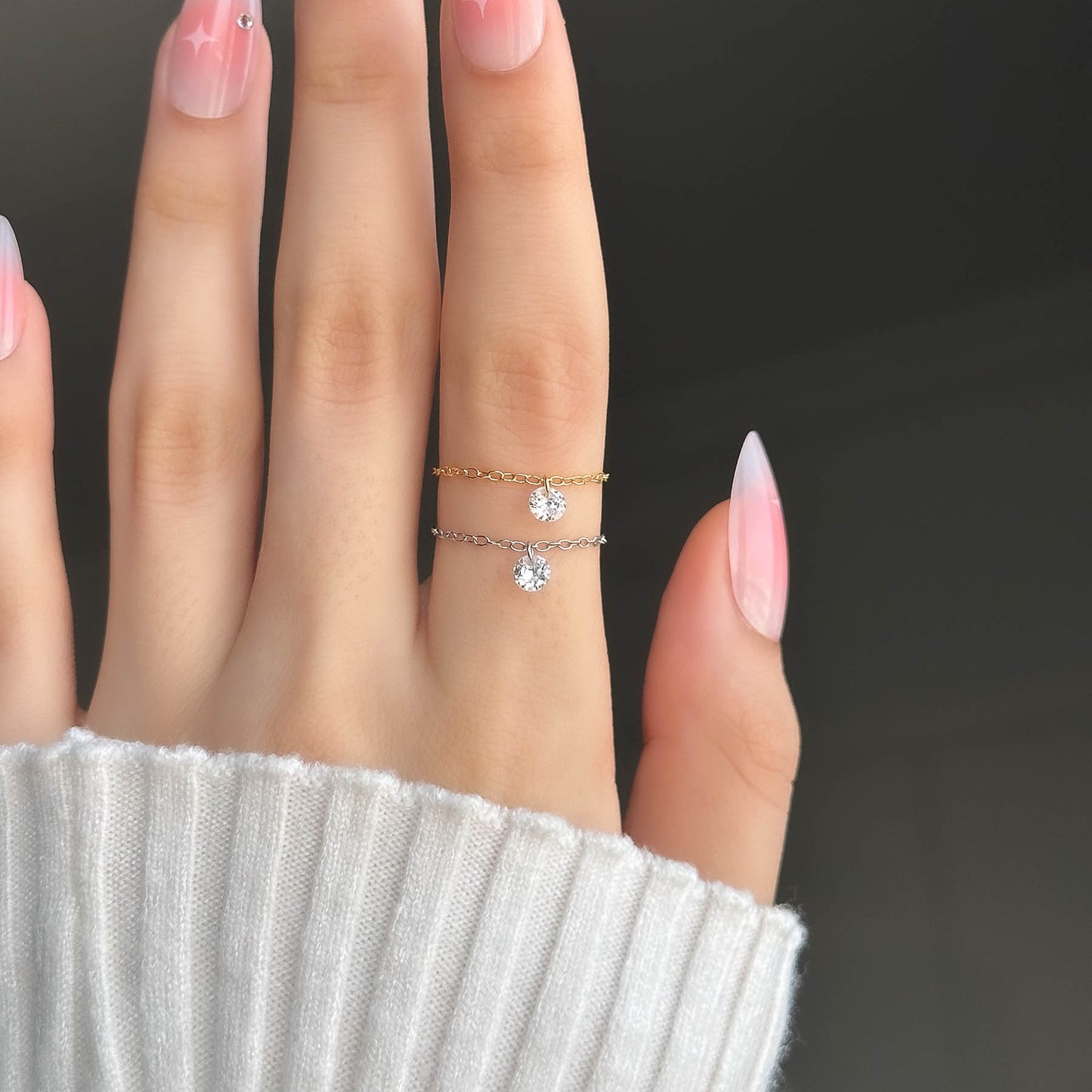 Floating Crystal Chain Ring