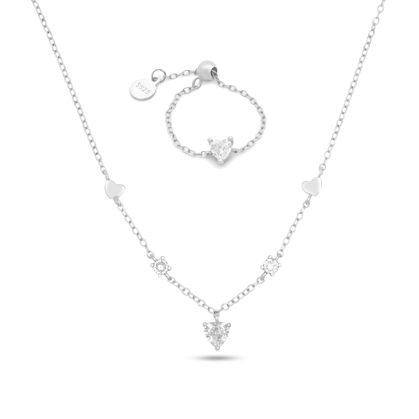 Heart Necklace & Chain Ring Set