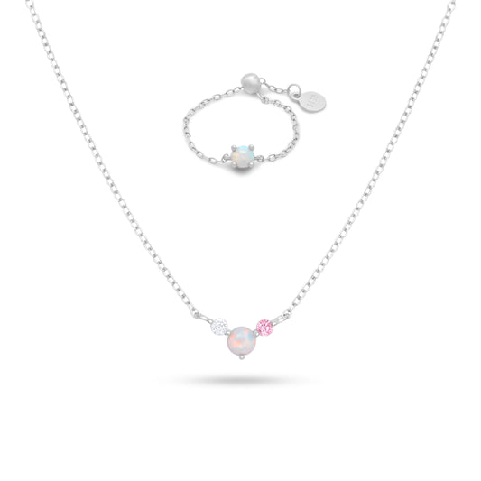 Mini Opal Necklace & Chain Ring Set