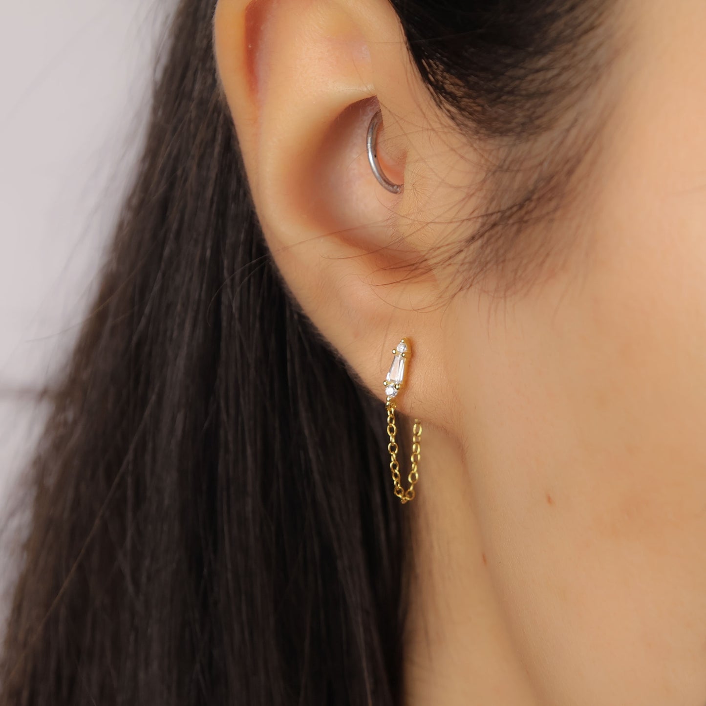 Tapered Baguette Drop Chain Studs